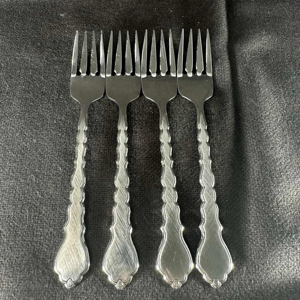 4 CELLO Salad Forks Oneida Community‎ Burnished Stainless Steel 6 3/4